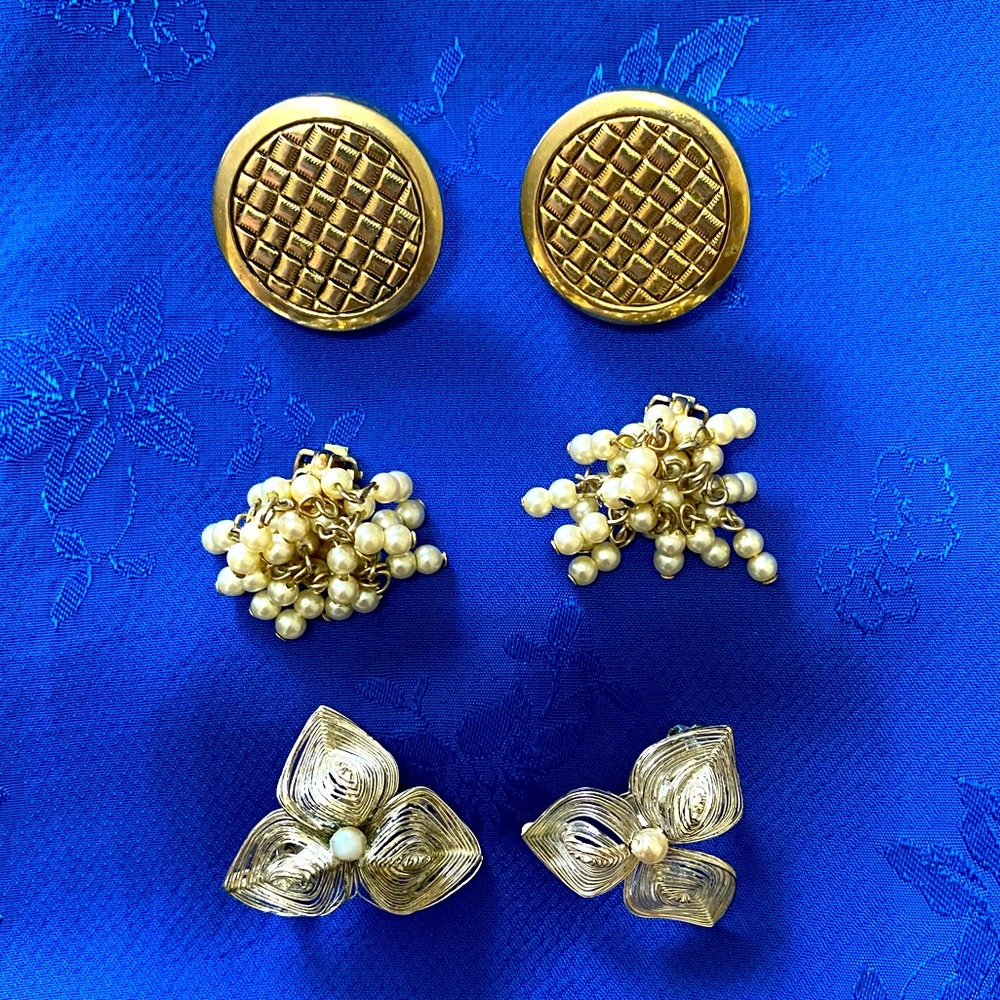 Three Pairs Of Vintage Clip On Earrings